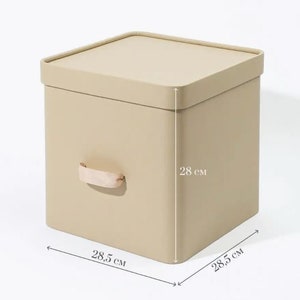 Storage box Cube M with lid 28.5 28.5 28 beige and gray Beige
