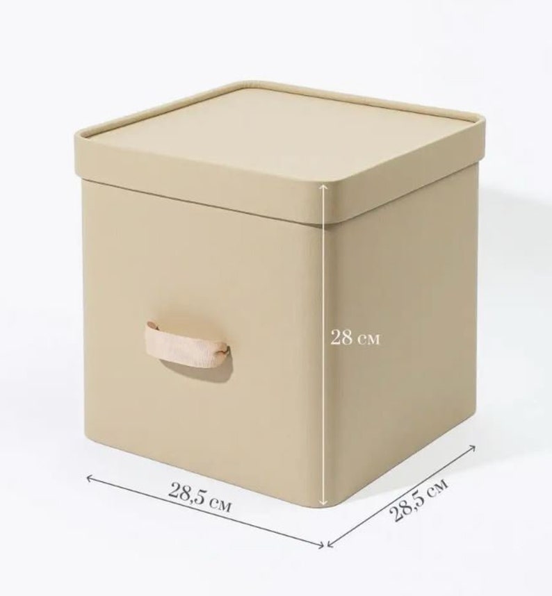 Storage box Cube M with lid 28.5 28.5 28 beige and gray Beige