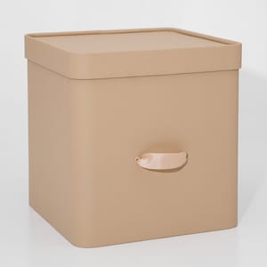 Storage box Cube M with lid 28.5 28.5 28 beige and gray image 2