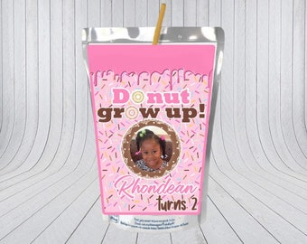 Donut Grow Up Party Theme Juice Labels