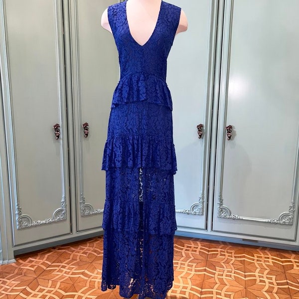 20287 Royal Blue Side Ruffle Dress