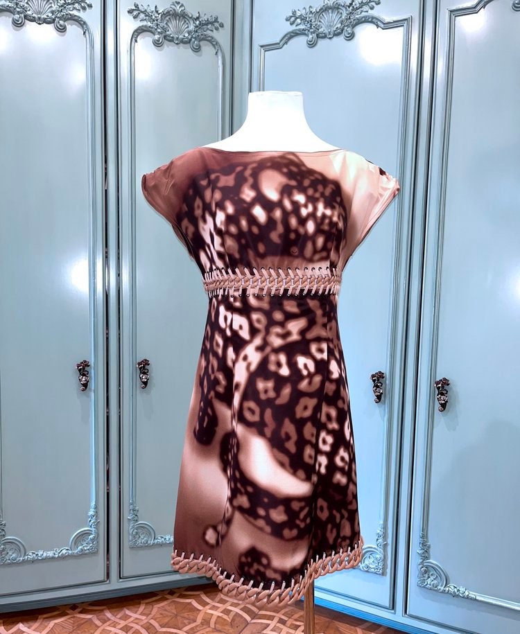 Prada Runway Resort 2009 100% Silk Animal Print Shift Dress With