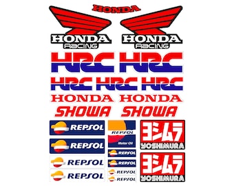 24 Vinyl Stickers Adhesive Decals Sponsor HONDA RACING Motorcycle Laminated High Quality Digital Printing