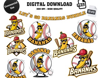 Savannah Banana Baseball Team PNG Clipart Bundle, Sports Team Mascot, Lets Go bananas Sublimation