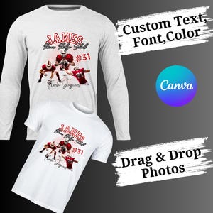 Puede incluir: Dos camisetas blancas con un dise&ntilde;o que presenta a un jugador de f&uacute;tbol americano con un uniforme rojo con el texto "JAMES" y "#31". El dise&ntilde;o tambi&eacute;n incluye las palabras "Florida Jaguars".