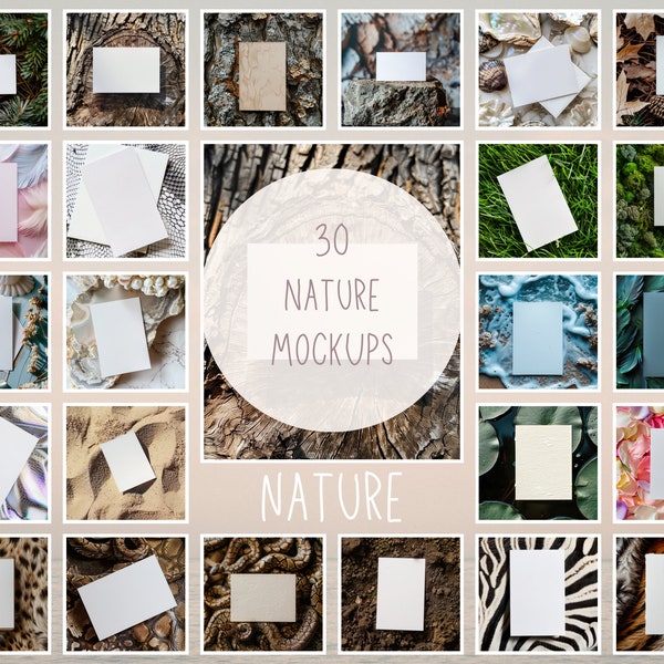 30 Nature 5*7 Invitation Cards Mockup Bundle, Unusual Mockups, Nature Textures, Snakes Shells Skin Feathers Mockup PNG JPG Digital Download