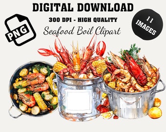 Paquete de imágenes PNG de mariscos hervidos, acuarela de cangrejo, langosta, camarones, maíz, Mardi Gras