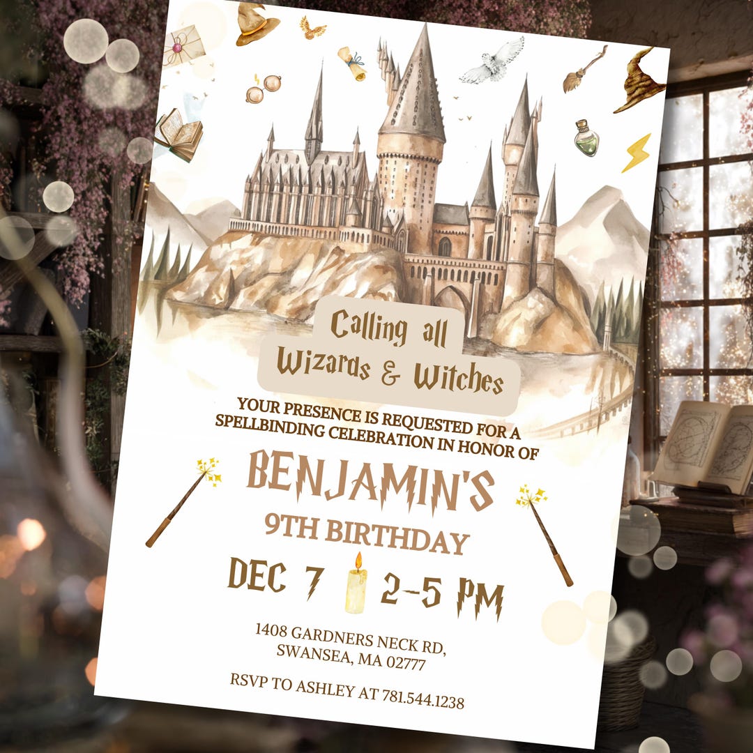 Magic Invite Editable Wizard Birthday Invitation, Magical School Party, Wizardry ...