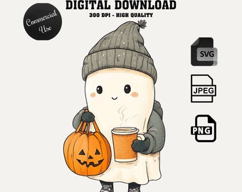 Lindo fantasma png, Halloween POD, Otoño png, Pegatina de Halloween, Taza png, Tendencia png, Otoño PNG, Lindo Halloween, Camisa de Halloween POD, Regalo png