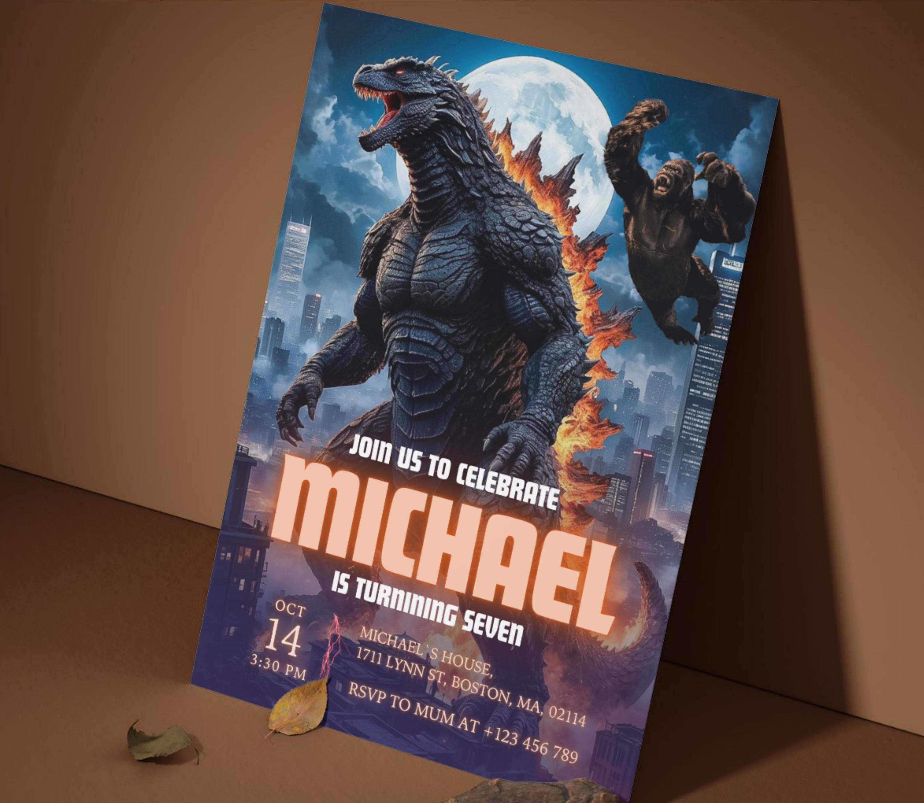 Godzilla Invites Editable Godzilla Invitation, Kong Printable Invite, Godzila Boy ...