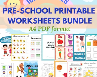 10000+ Preschool Pre-K + Kindergarten Learning Bundle Activity Worksheets, Alphabet, Numbers, Shapes, Coloring, Tracing