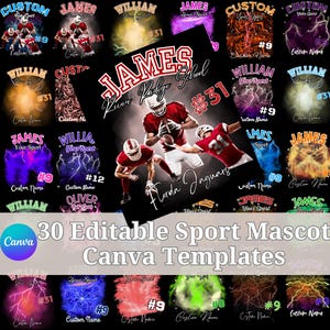 Editable 30 Football Mascot Shirt Template, Custom Homecoming School College Design, T-Shirt Photo Collage PNG, DTF, Sublimation, Digital