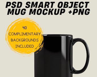 340 g svart muggmodell PSD PNG Smart Object, dra och släpp, bonusbakgrunder