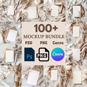 Paquete de más de 100 maquetas neutras minimalistas bohemias en formato PSD, PNG, Canva, de 5 x 7, invitaciones, tarjetas de arte, invitaciones, Photoshop, tarjetas de felicitación, cumpleaños, bodas, menús, recetas