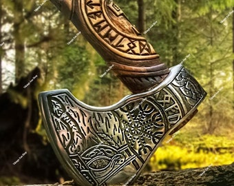 Custom Gift Hand Forged Carbon Steel VIKING AXE with Ash Wood Shaft, Wedding Gift, Axe, Axes Best Birthday&Anniversary Gift For Him,Larp axe