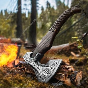 Handmade Carbon Steel Viking Axe with Leather Sheath