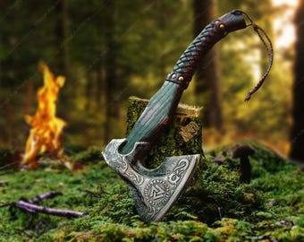 Hand geschmiedet Wikinger Axt aus Karbonstahl mit Holz Schaft, Hochzeitsgeschenk, Axt, Axt, Larp Axt, Geburtstagsgeschenk