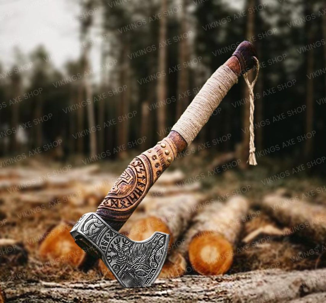 Handmade Carbon Steel Viking Axe Ragnar Axes With Wood Shaft Birthday ...
