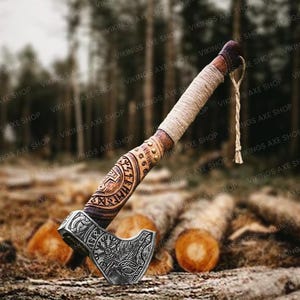 Handmade Carbon Steel Viking Axe Ragnar Axes with wood shaft Birthday Wedding Anniversary Christmas Gift for him
