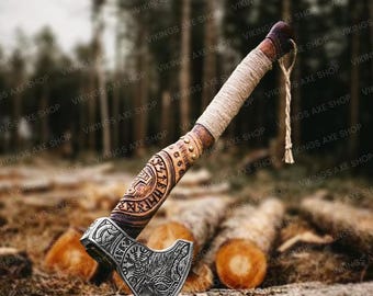 Handmade Carbon Steel Viking Axe Ragnar Axes with wood shaft Birthday Wedding Anniversary Christmas Gift for him