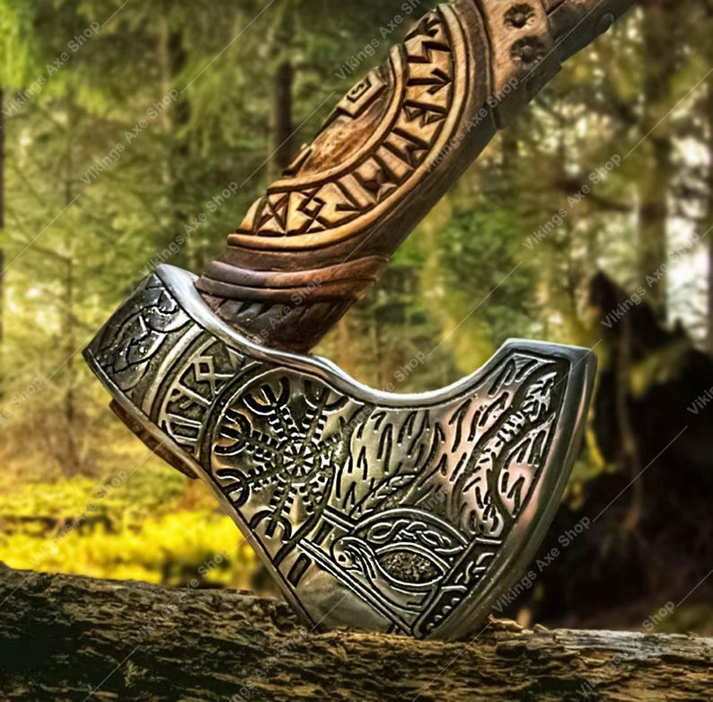 Christmas Gift Norse VIKING AXE with Wood Shaft, High Carbon Steel Bearded Camping Axes, Wedding Birthday & Anniversary Gift For Him Viking Axe
