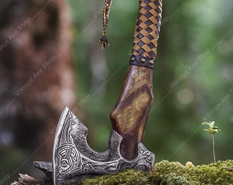 Handmade Norse Viking Axe, High Carbon Steel Bearded Camping Axe