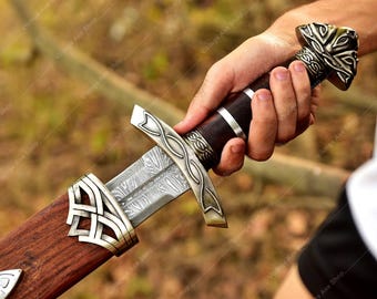 Hand Forged Damascus Steel Viking Sword: Cosplay Medieval Northman Replica