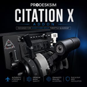 May include: A black and gray Citation X Addon throttle quadrant, designed for Honeycomb Bravo. The image shows the control panel with various switches, levers, and dials. The text on the image includes "Citation X Addon", "Authentic Citation X Layout", and "Premium Build Quality".
