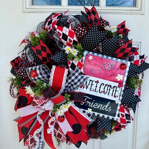 Front Door Wreath | Summer Wreath | Ladybug Wreath | Everyday Wreath | Ladybug decor | Front Door Decor | Welcome Wreath | Black Red White