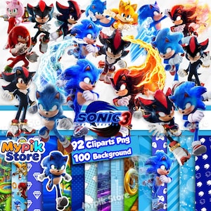 Sonic 3 Digital Kit - 92 Sonic & Shadow PNG Cliparts + 100 Hintergründe | Sofort Download