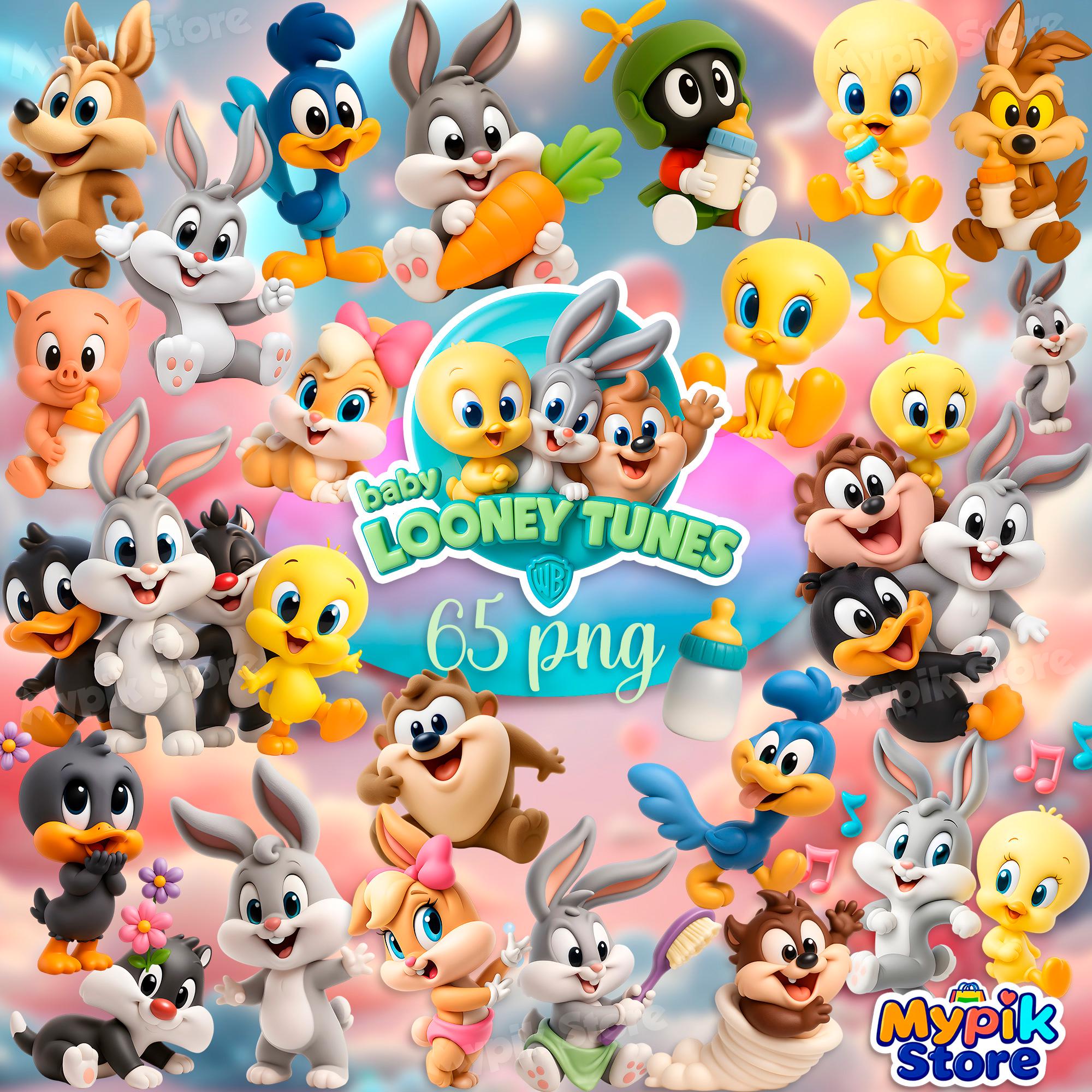 Baby Looney Tunes 65 Clipart Bundle + 50 Colorful Backgrounds | Instant Download