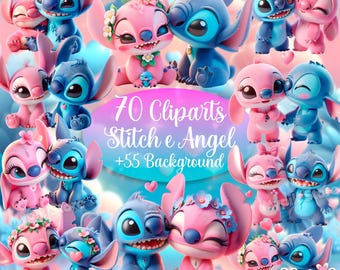 Stitch and Angel Cute Baby Concept Digital Kit | 70 PNG Cliparts + 55 Themed Backgrounds | Instant Download
