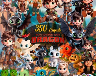 How to Train Your Dragon Cute 3D Clipart Bundle + 115 Backgrounds | Instant Download