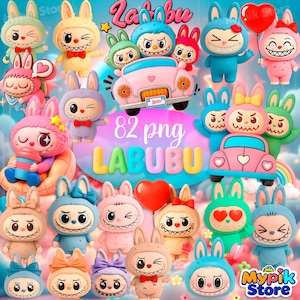 Labubu Vol. 2 Digital, paquete de 82 imágenes prediseñadas + 100 fondos adorables - Descarga instantánea