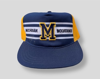 Vintage 80s/90s Lucky Stripes University of Michigan Wolverines Trucker SnapBack Hat NCAA Deadstock