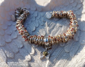 Sterling Silver & Gold Garnet Angelwing Bracelet