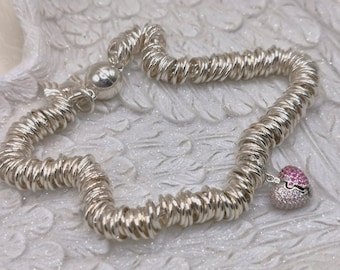 Sterling Silver Pink Heart Sweetie Bracelet
