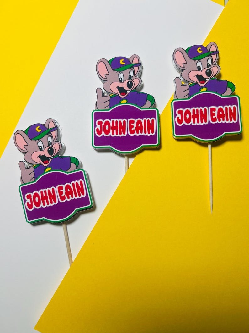 Chuck E Cheese Cake topper | Pizza Party | Pizza Birthday Cake Topper afbeelding 10