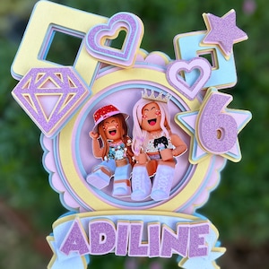 Girls Gamer Cake Topper | Video Game Cake Topper | Block Party | Pink Game Cake Topper