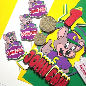 Chuck E Cheese Cake topper | Pizza Party | Pizza Birthday Cake Topper afbeelding 12