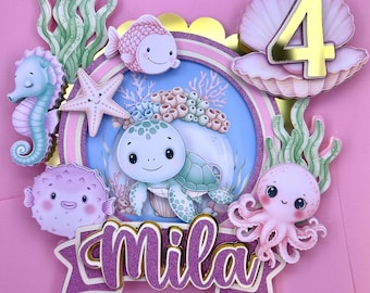 Under the Sea Cake Topper | Sea Animals Cake Topper | Sea Turtle Cake Topper