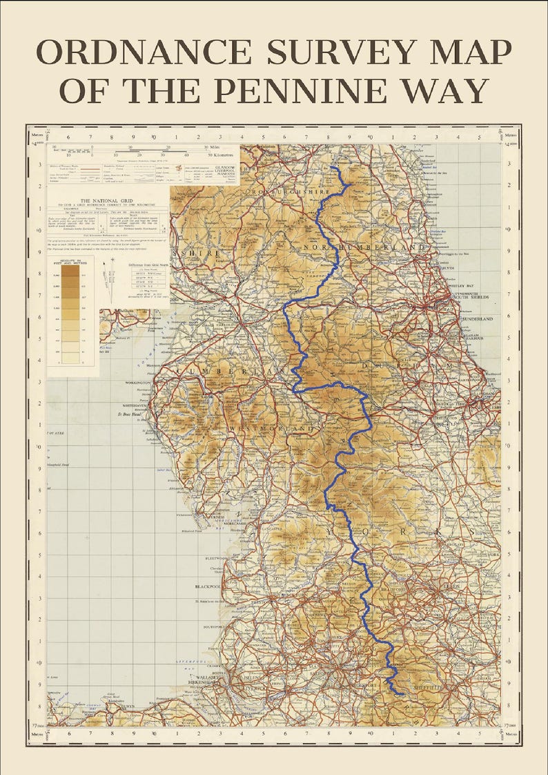 Pennine Way Walking Route Map - Etsy UK