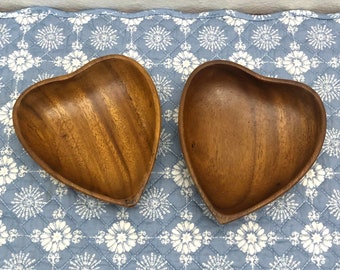 Vintage Acacia Wood Heart Bowls