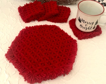 Hand Crocheted Placemat and Coaster Set