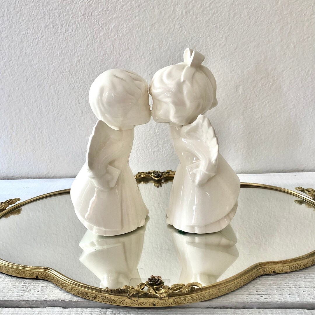 Vintage Ceramic Kissing Angels Etsy