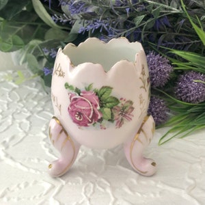 Vintage Hand Painted Porcelain Footed Egg Planter