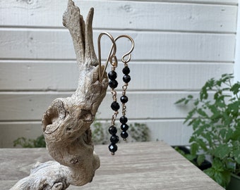 Natural Gemstone Earring Black Spinel 14k Gold Fill Handmade Dangle