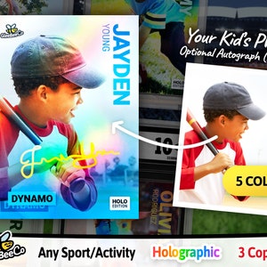 Dynamo Custom Holographic Baseball Card (3 Copies) - Your Child&#39;s Photo & Name - Birthday or Father&#39;s Gift - Basketball, Football, Any Sport