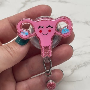 Uterus Badge Reel—OBGYN Badge Reel—Cute Uterus Badge Reel—Ovaries Badge Reel—Pink Badge Reels—Medical Themed Badge Reels—Glitter Badge Reels
