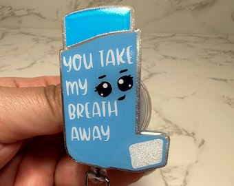 Funny Inhaler Badge Reel, Handmade Acrylic Retractable Name Holder